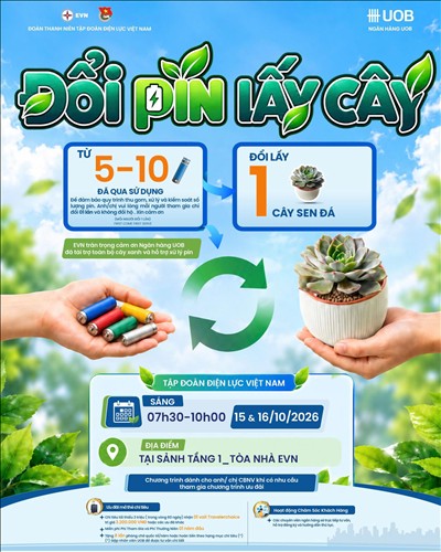 Đoàn Thanh niên EVN phát động chương trình ‘Thu pin cũ – Đổi cây xanh’